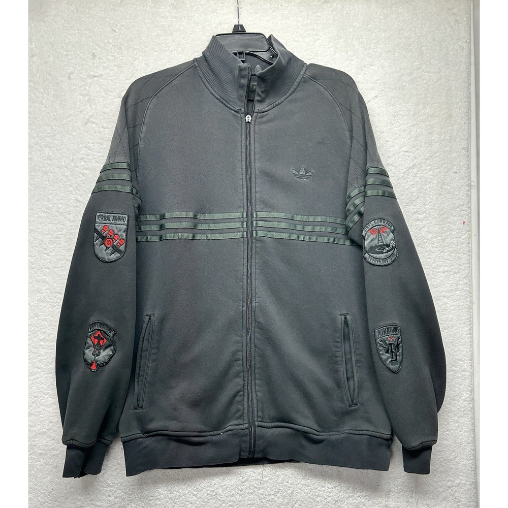 Adidas Mens Sz L Gray Vinyl Command 1200th Division Long Sleeve Full Zip Jacket